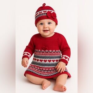 🎉HOST PICK🎉 Baby Girls Sweater Dress Set Outfit Hat 12M